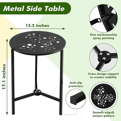 Party Zealot 1-Pack Small Round Metal Side Tables, 13-Inch Black Outdoor End Tables for Patio, Balcony, Porch or Garden – Weather-Resistant Corner Coffee Table for Small Spaces & Indoor Plant Stand