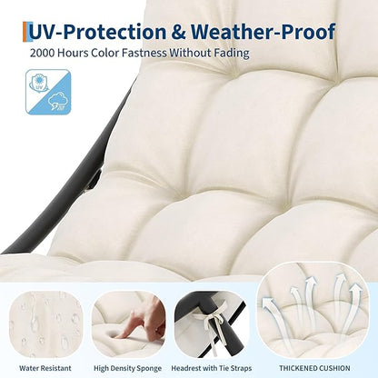 GarveeLife Rocking Papasan Chair, Outdoor Rocker Chair with Thick Waterproof Cushion, 300lbs Heavy Duty Metal Patio Rocking Chair for Garden, Porch, Nursery, Silla Mecedora para Adulto-Beige