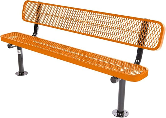 COATEDOUTDOORFURNITURE Coated Outdoor Furniture Heavy-Duty Outdoor Bench Thermoplastic Coated, Expanded Metal, Commercial-Grade Seating, Made in America (Surface with Back, 6 Ft, Orange)