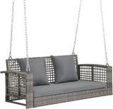 4FT Wicker Porch Swing for 2 Person, 800lb Capacity Outdoor Hanging Bench with Removable Cushions - Photo 1