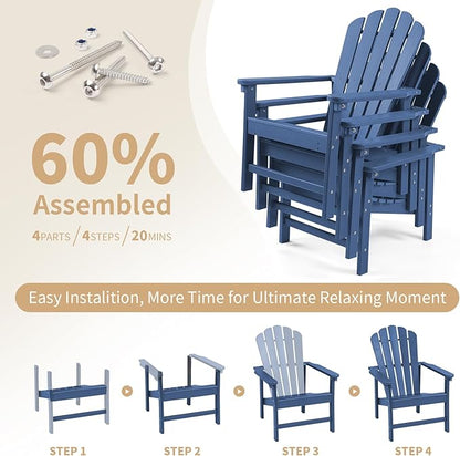 Stackable Adirondack Chair, Space Saving HDPE All-Weather Fire Pit Chairs for Outdoor Lawn Porch Deck