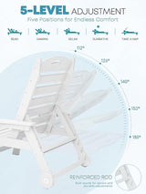 Patio Chaise Lounge Chair, HDPE Outdoor Lounge Chairs with 5-Position Adjustable Backrest, Cup Holder and Wheels - Photo 4