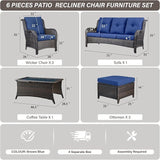 Belord Patio Wicker Sofa Set 6 Pieces Patio Furniture Set Outdoor Couch, 2 Patio Wicker Chairs with 1 Sofa - Photo 3