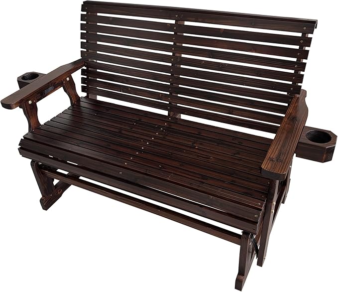 Fortune Candy Patio Glider with Cup Holders, High Roll Back and Deep Contoured Seat,Heavy Duty 800 Lb (Deep Brown, 2-Seater)