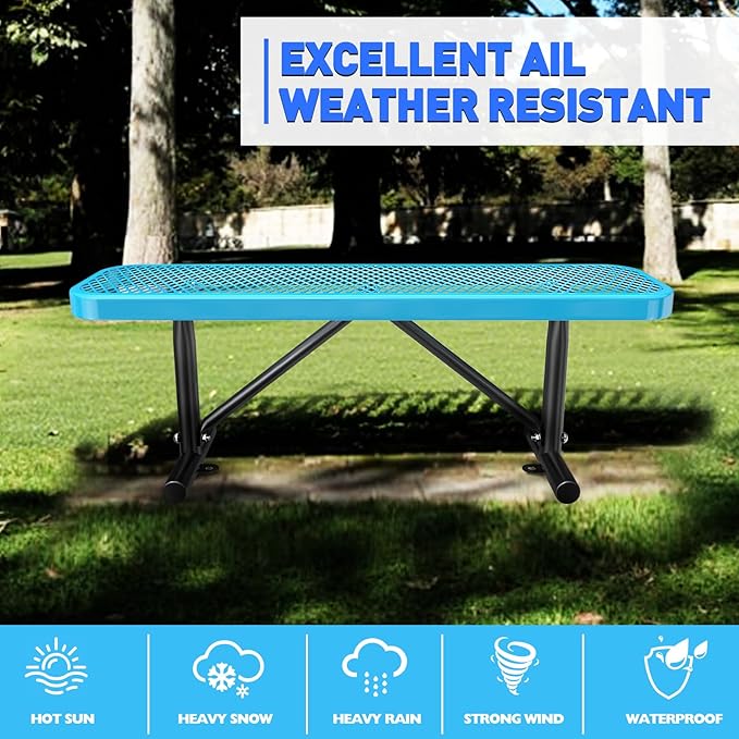 Heavy Duty Outdoor Metal Garden Park Bench, Steel Picnic Bench, Metal Mesh Outdoor Bench Porch Chair for Garden, Lawn, Patio, Porch, Park, Yard, Patio (Blue, 4FT)
