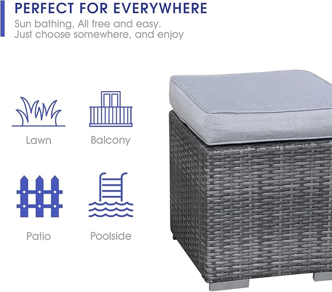 Patiorama 2 Pieces Assembled Outdoor Patio Ottoman - Photo 7