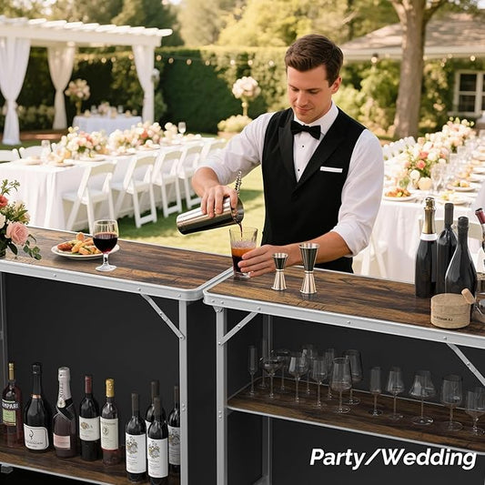 VINGLI 39" Portable Bar Table, Mobile Bar Table for Events, Party, Camping, Picnic, Tradeshow, Outdoor & Indoor with Black Skirt Carry Bag（Natural）