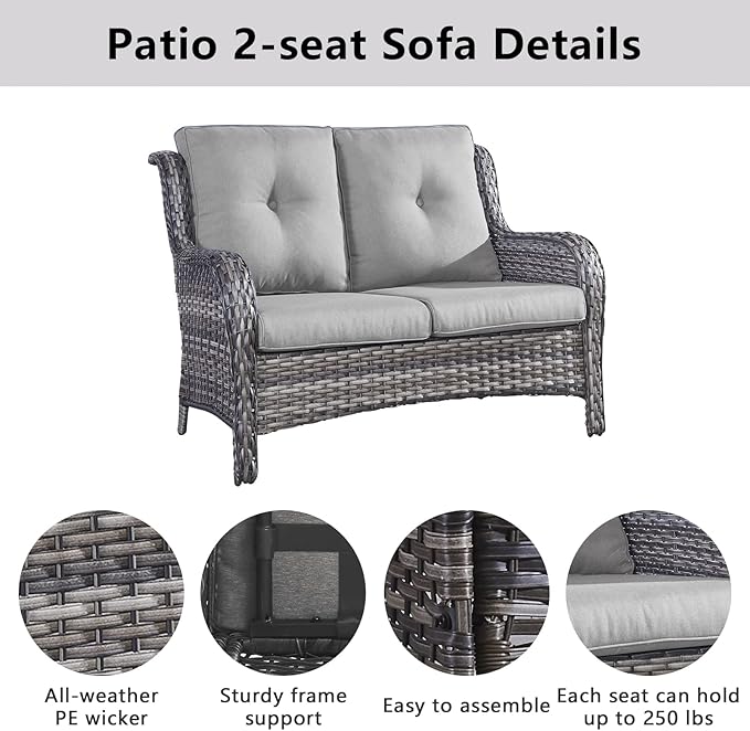 Belord 6 Pieces Patio Furniture Set Outdoor Wicker Furniture, 2 Patio Wicker Chairs with 1 Loveseat Sofa - Photo 3