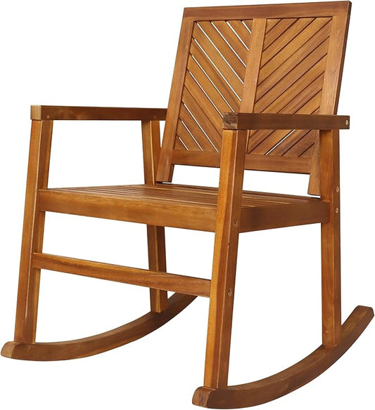 JONATHAN Y RCK100A Ned Modern Chevron-Back 300-Lbs Support Acacia Wood Patio Outdoor Rocking Chair for Garden, Lawn, Backyard, Pool, Deck, Beach, Firepit, Teak