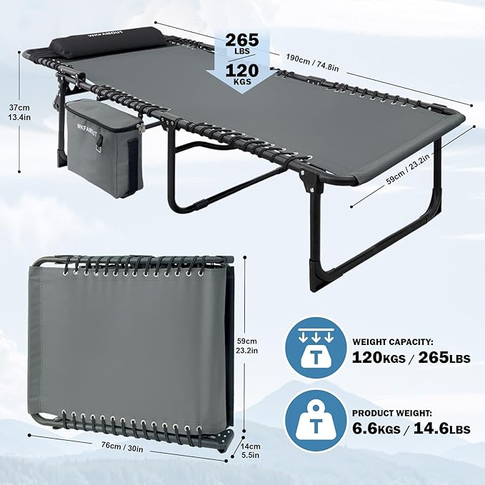 Folding Lounge Chair Outdoor with Insulated Cooler Bag Portable for Outside Patio Chaise Lounge Chair 5-Position with - Photo 3