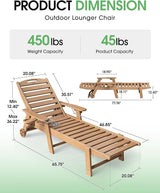 Chaise Lounge Outdoor, Lounge Chair Outdoor with Wood Texture, Adjustable 5-Position Backrest - Photo 2