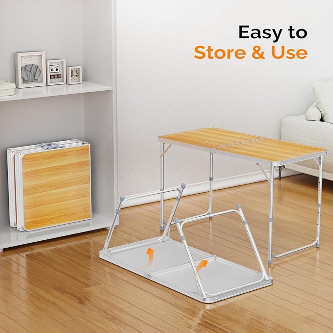 VINGLI 4FT White Folding Table with Carrying Handle Height Adjustable Lightweight Fold Up Portable for Indoor Outdoor - Photo 5