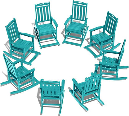 LOUNZY Outdoor Rocking Chair with Footboards Set of 8, HDPE Rocking Chair Patio Porch Rocker with 380lbs Support for Adult, Aruba