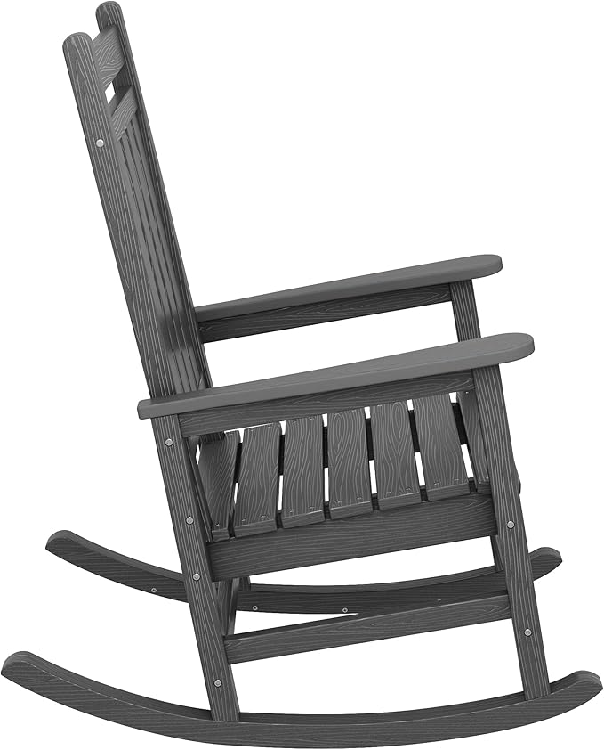 SERWALL Oversized Rocking Chair, Outdoor Rocking Chair for Adults, All Weather Resistant Porch Rocker for Lawn Garden, Grey