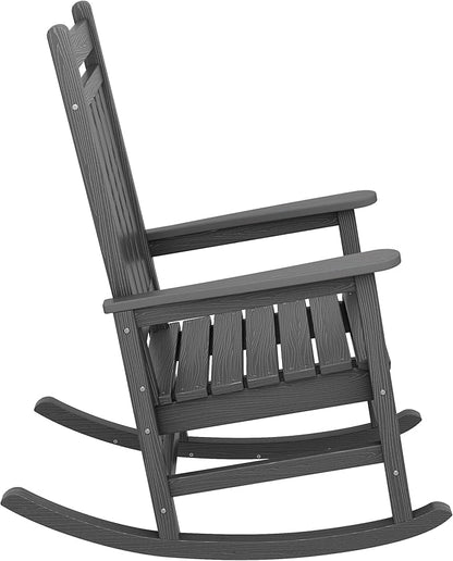 SERWALL Oversized Rocking Chair, Outdoor Rocking Chair for Adults, All Weather Resistant Porch Rocker for Lawn Garden, Grey