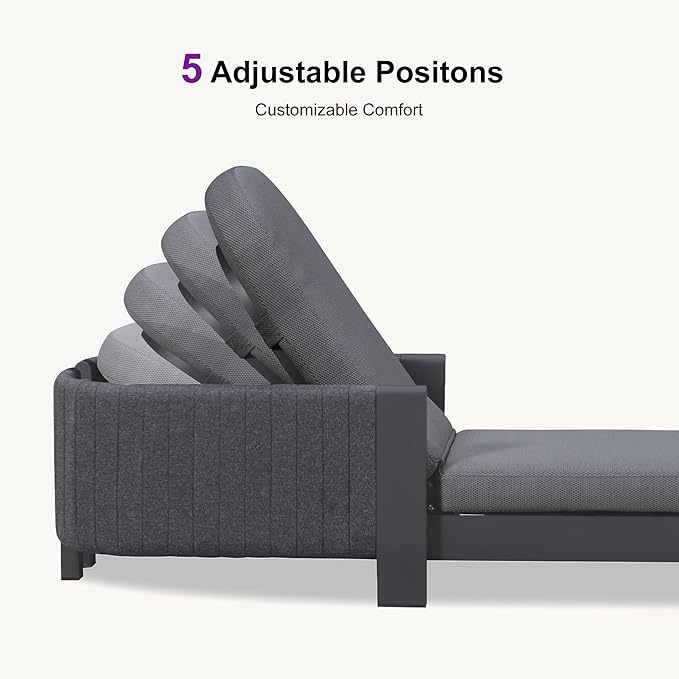 PURPLE LEAF 3-Piece Outdoor Chaise Lounge Set with Market Umbrella Adjustable Sunbathing Daybed for Pool - Photo 5