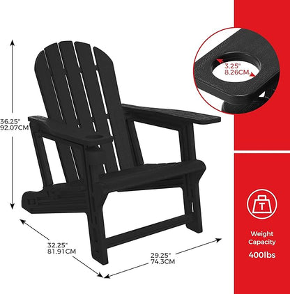 Costaelm Tool-Free Assembly Outdoor Patio HDPE Plastic Adirondack Chair with Cup Holder, Black