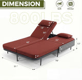 RADIATA 51.2" Outdoor Loveseat Sofa Bed, PE Wicker Patio Daybed with 2-Person Double Chaise Lounge - Photo 2