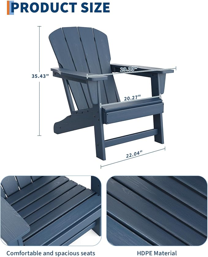 Modern HDPE Plastic Adirondack Chair - Oversize 380 LB Poly Lumber Weather Resistant Firepit Chair - Outdoor Patio - Photo 2