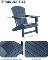 Modern HDPE Plastic Adirondack Chair - Oversize 380 LB Poly Lumber Weather Resistant Firepit Chair - Outdoor Patio - Photo 2
