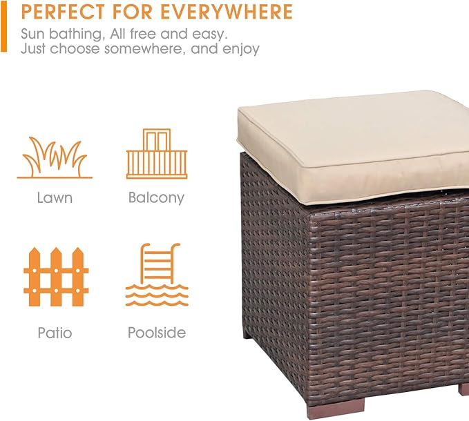 Patiorama 2 Pieces Assembled Outdoor Patio Ottoman - Photo 7