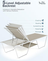 PHI VILLA 78" Oversized Outdoor Chaise Lounge Chair Set of 2, 27" Extra Wide Foldable, 5-Position Adjustable - Photo 4