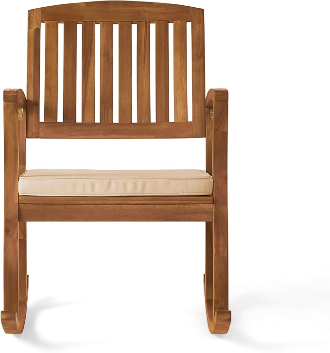 Acacia Wood Patio Outdoor Rocking Chair with Cushions for Garden, Lawn, Backyard, Pool - Photo 3