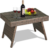 Tangkula Outdoor Folding Wicker Table, Heavy Duty Rattan Foldable Standing Coffee Side Table - Photo 1