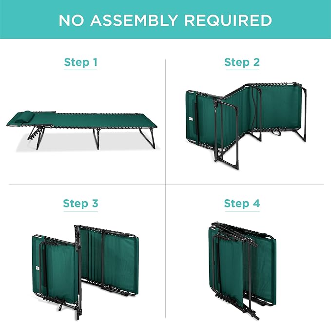 Best Choice Products Patio Chaise Lounge Chair, Portable Outdoor Folding Recliner for Lawn, w/ 8 Positions, Handles, 300lb Capacity - Forest Green