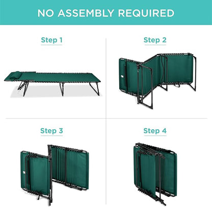 Best Choice Products Patio Chaise Lounge Chair, Portable Outdoor Folding Recliner for Lawn, w/ 8 Positions, Handles, 300lb Capacity - Forest Green