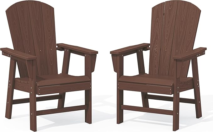 SERWALL Outdoor Adirondack Dining Chair Set of 2, All Weather HDPE Patio Chairs, Coffee