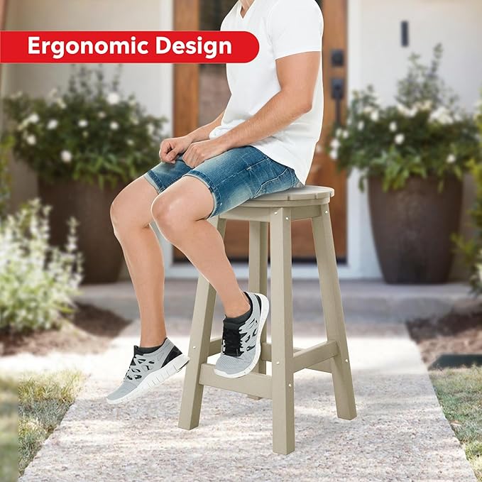 Costaelm 24" Height Outdoor Bar Stools, All-Weather Bar Stools, Adirondack Poly Patio Round Bar Stool for Patio, Deck, Kitchen Counter and Garden, Sand
