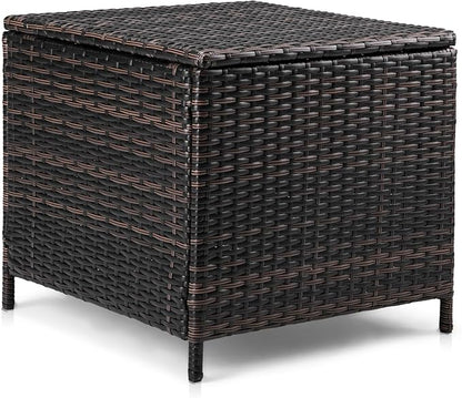 Outdoor PE Wicker Side Table with Storage, Patio Rattan End Table Square Container for Furniture and Gardening Tools