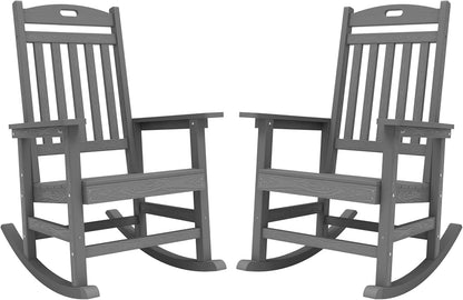 YEFU Outdoor Rocking Chairs Set of 2: Porch Rocking Chairs-Outdoor Patio Rockings Chair-Oversized Rocker Chair-All Weather Poly Rocker Lawn Chair for Adult-Seat Area 22"x21"-Backrest Height 31"-Grey