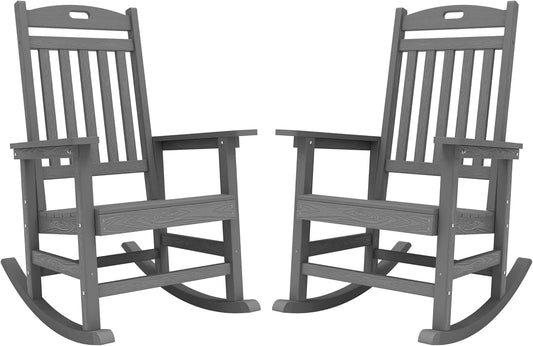 YEFU Outdoor Rocking Chairs Set of 2: Porch Rocking Chairs-Outdoor Patio Rockings Chair-Oversized Rocker Chair-All Weather Poly Rocker Lawn Chair for Adult-Seat Area 22"x21"-Backrest Height 31"-Grey