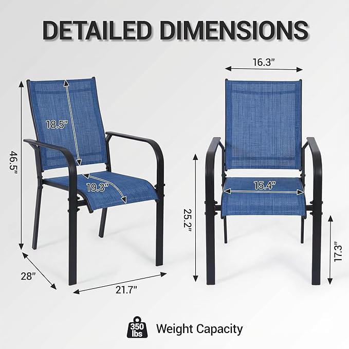 Patio Chairs Set of 8, Outdoor Dining Chairs High Back, All-Weather Padded Textilene Chair for Lawn Porch Garden - Photo 3
