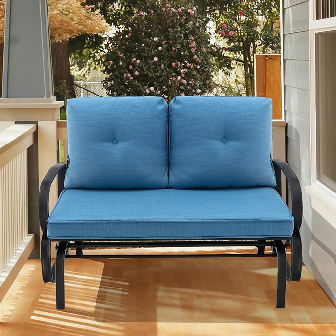 Giantex 2 Seats Glider Bench for Outside, Patio Glider Porch Loveseat w/Cushions & Powder Coated Steel Frame - Photo 9