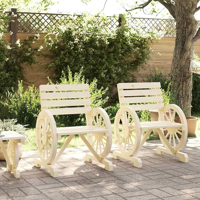 Outdoor Chairs Set of 2 Solid Fir Wood 22.8 x 22.8 x 30.9 in Brown Oiled Finish 485 lbf Capacity Garden Patio Furniture for Balcony Porch Lawn Seating