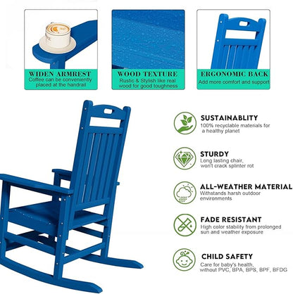 PLUUV Outdoor Rocking Chair, HDPE Patio Rocking Chairs with Footboard, All Weather Porch Rockers Outdoor for Adult, Navy