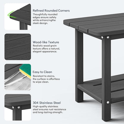 nevilywood Adirondack Square Side Table - 18.4" Large Panel HDPE Outdoor End Table - Weatherproof, Rustproof & Low Maintenance for Patio, Lawn, Pool, Indoor Use (Grey)