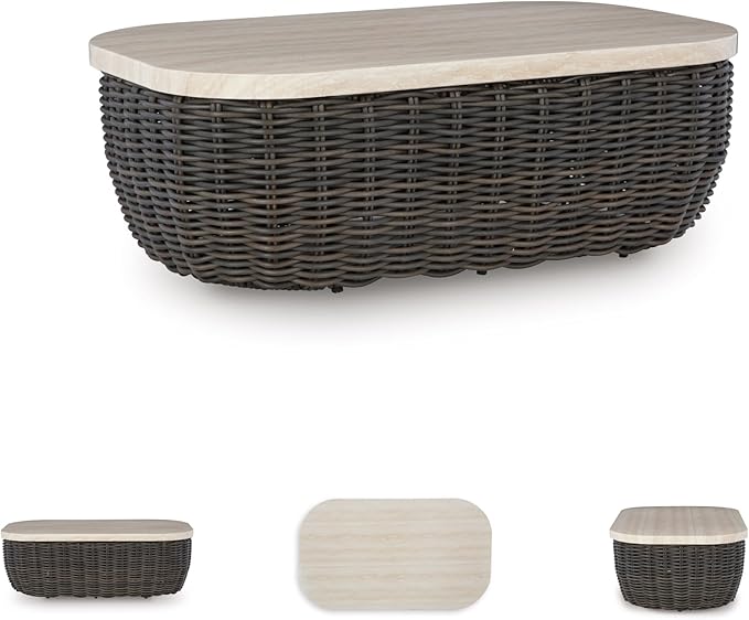 Signature Design by Ashley Kimora Casual Outdoor Fade and Rust Resistant Coffee Table, Beige & Dark Brown