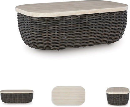 Signature Design by Ashley Kimora Casual Outdoor Fade and Rust Resistant Coffee Table, Beige & Dark Brown
