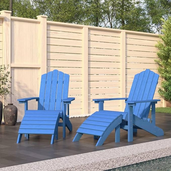 Adirondack Chairs with Footstools 2 Pcs Aqua Blue Outdoor Patio Furniture, HDPE Chairs for Garden, Terrace, Lawn - Photo 1