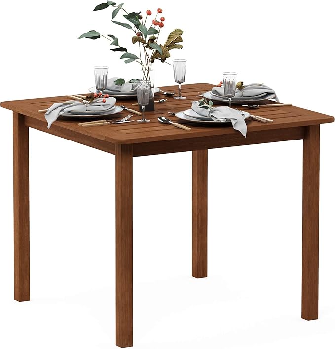 Furinno FG18006 Tioman Hardwood Patio Furniture Square Table with Umbrella Hole, Natural, 35.4"D x 35.4"W x 29.2"H - Photo 1