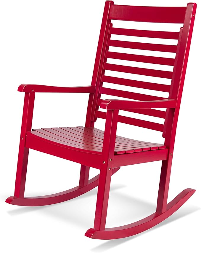 Shine Company Modern Wood Rocking Chair, Ergonomic Wide Seat Porch Rocker, Chili Pepper