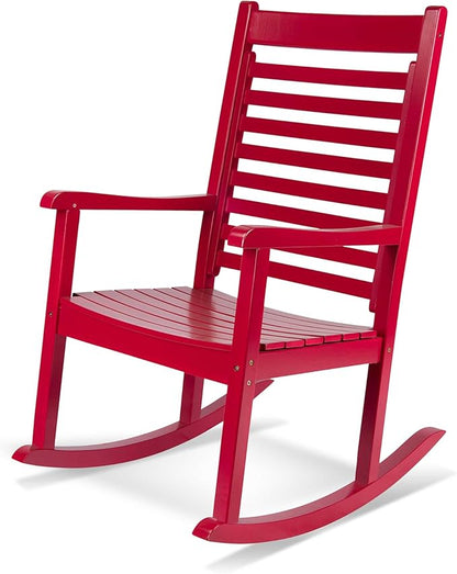 Shine Company Modern Wood Rocking Chair, Ergonomic Wide Seat Porch Rocker, Chili Pepper