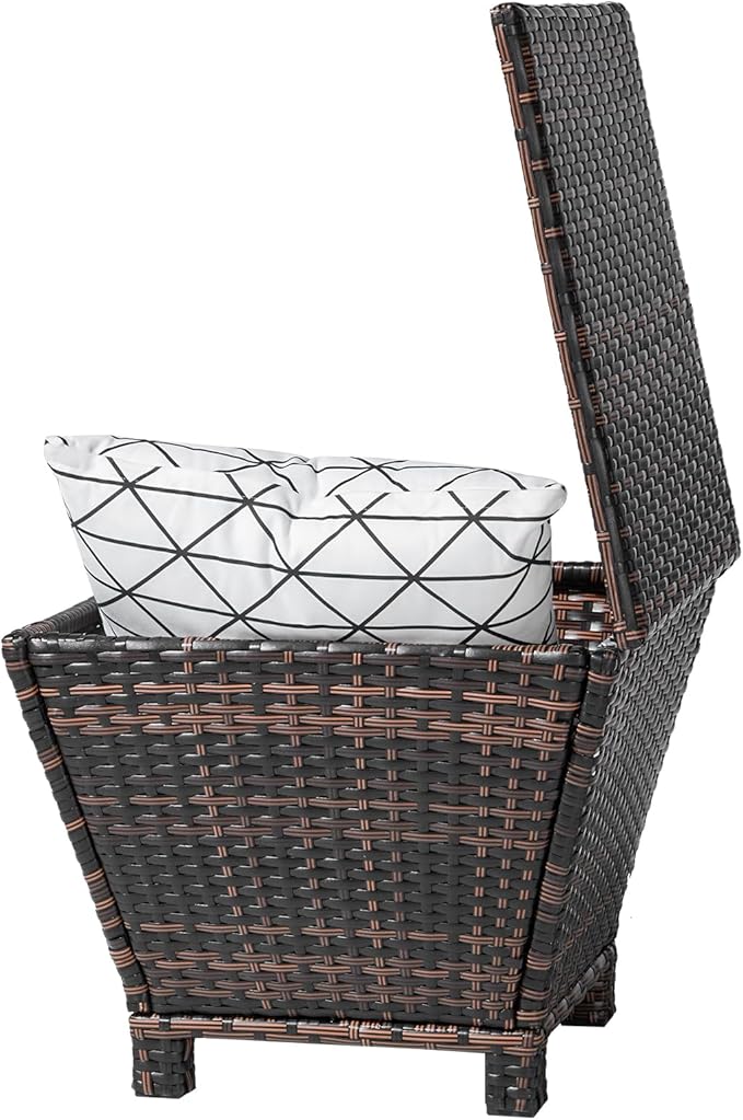 Outdoor PE Wicker Side Table with Storage, Small Patio Storage Bin Container for Hose Cushion Towel