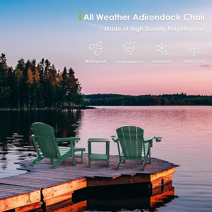GREENVINES Adirondack-Chairs-with-Ottoman | Set of 4 | Folding | Retractable-Footrest | HDPE Plastic - Photo 5