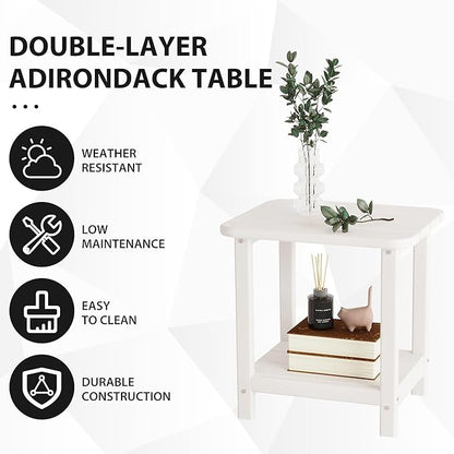 Sundale Outdoor 18" Small Side Table, Patio HDPE All Weather Small Adirondack End Table Water Resistant 2 Tier Rectangular Outside Table for Pool, Garden, Beach, White