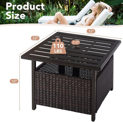Nightcore Rattan Umbrella Side Table, Bistro Wicker Table with Storage Slot, Patio Umbrella Side Table Stand with 1.57" Umbrella Hole, Outdoor Leisure Coffee Table for Garden, Poolside, Deck